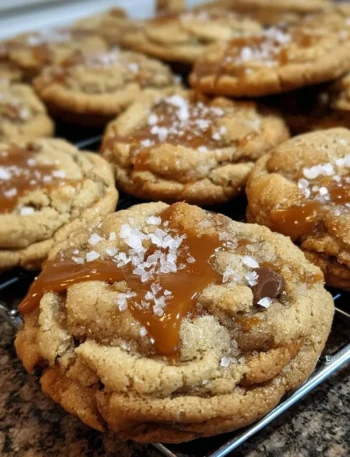 Delicious homemade salted caramel cookies on a baking tray