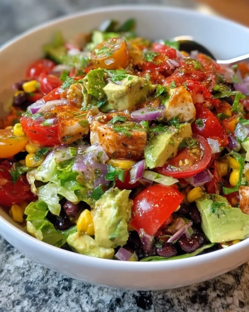 Colorful Santa Fe Salad with grilled chicken and fresh vegetables