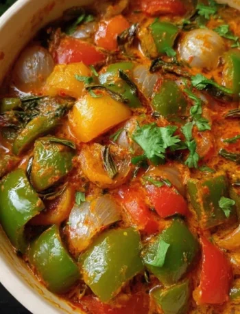 Colorful Shimla Pepper and Onion vegetable dish prepared for a healthy meal.