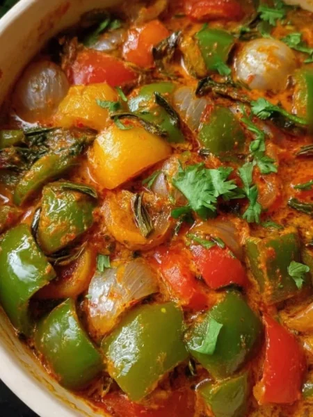 Colorful Shimla Pepper and Onion vegetable dish prepared for a healthy meal.