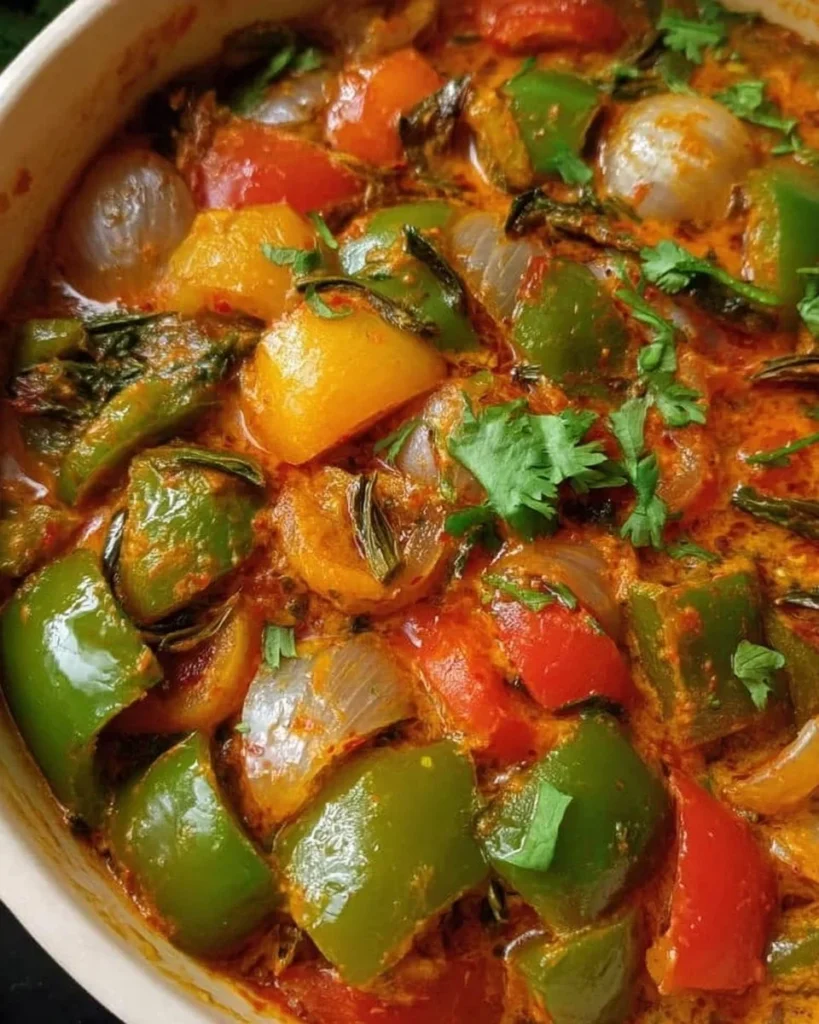Colorful Shimla Pepper and Onion vegetable dish prepared for a healthy meal.