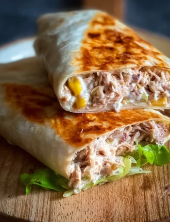 Delicious Tuna Melt Wrap filled with creamy tuna and melted cheese