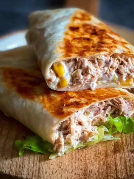 Delicious Tuna Melt Wrap filled with creamy tuna and melted cheese