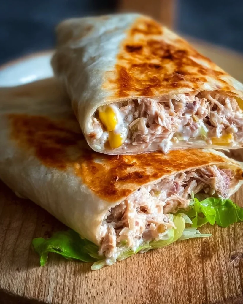 Delicious Tuna Melt Wrap filled with creamy tuna and melted cheese