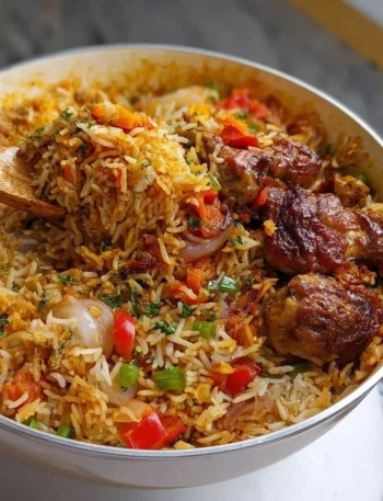 Delicious turkey combo rice served in a bowl with fresh herbs and spices.
