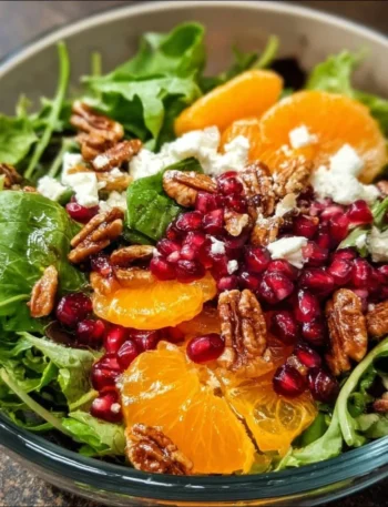 A vibrant winter salad featuring seasonal greens, nuts, and fruits.